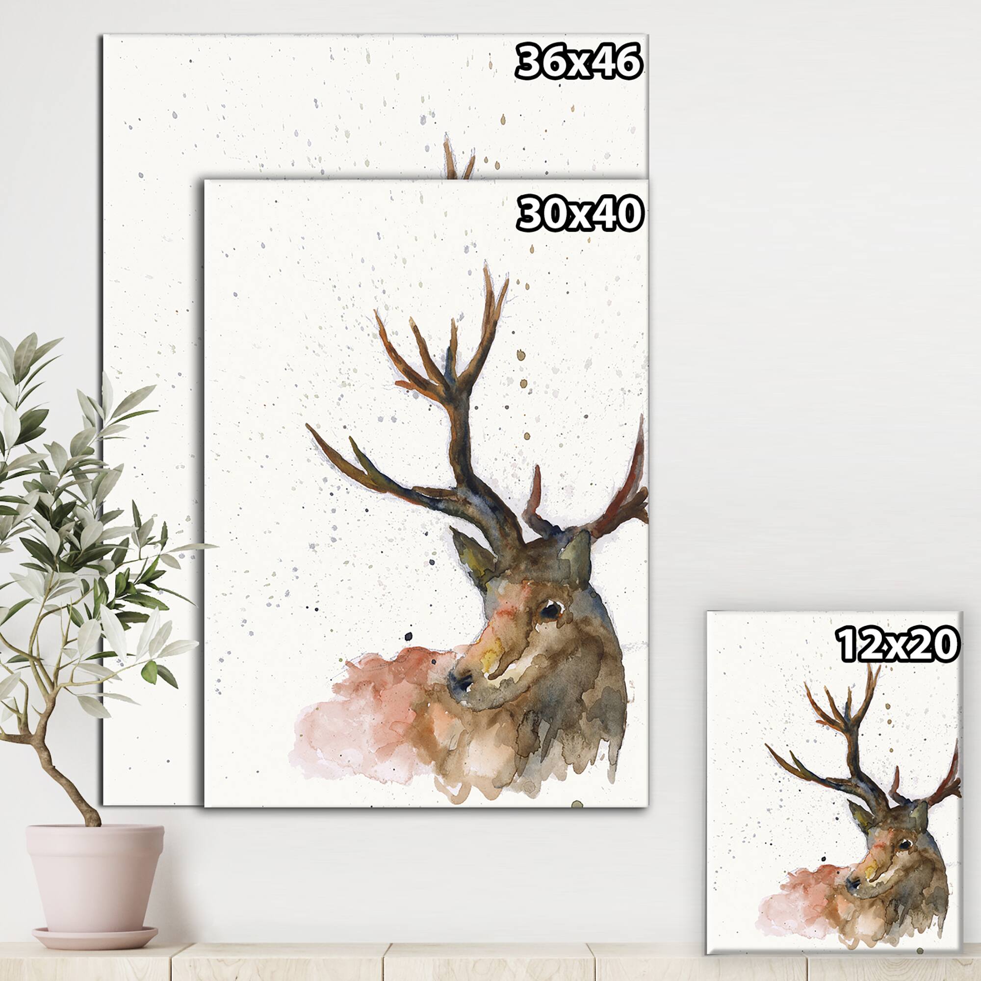 Designart - Handpainted Deer on White